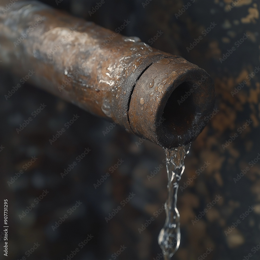 Close-up of water leaking from a pipe joint Close-up of water leaking from a pipe joint