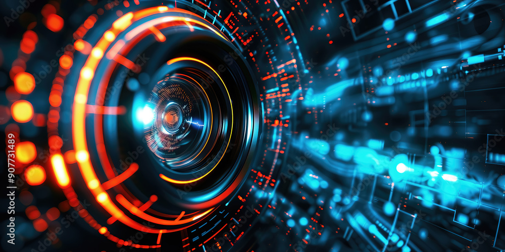 Obraz premium Abstract futuristic camera lens on dark background