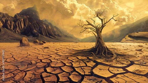 The picture of drought disaster, desertification of the land and climate change, lack of rainfall, drought and global warming.