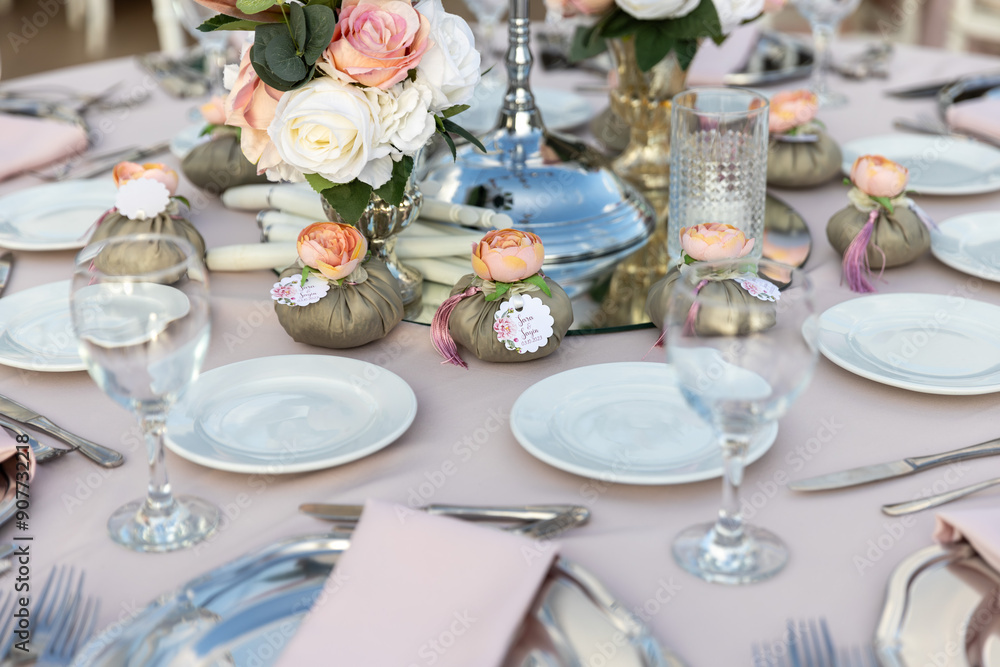 Elegant Floral Centerpieces at Wedding Reception Elegant Floral Centerpieces at Wedding Reception