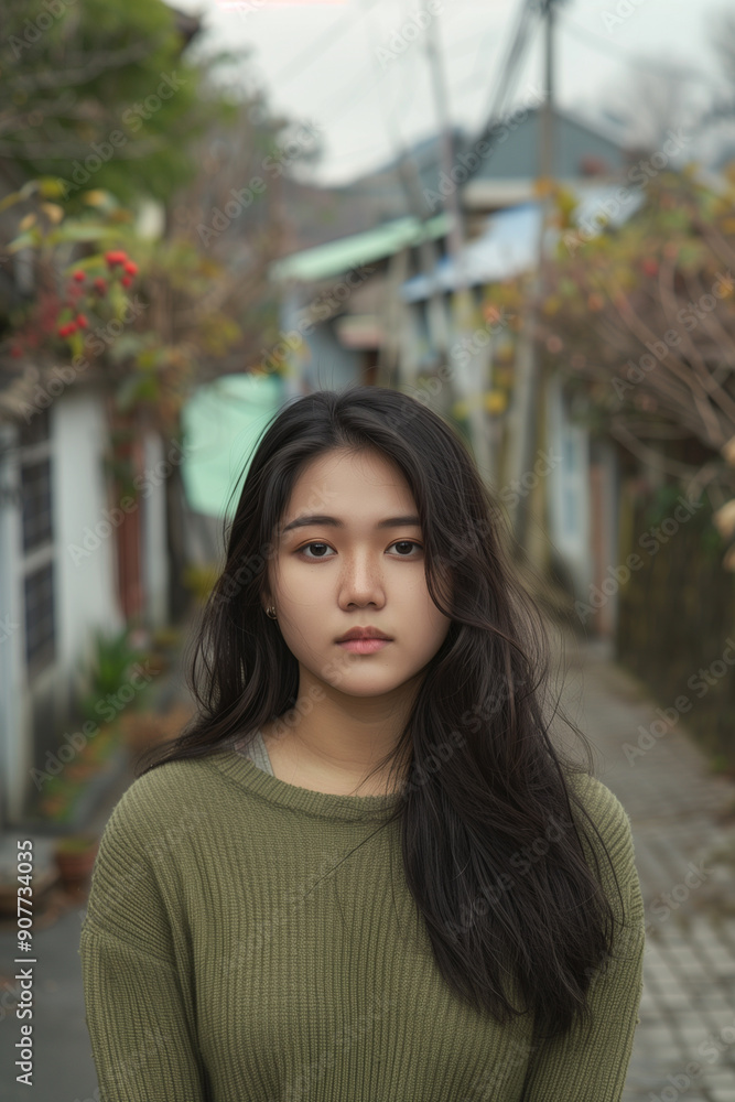 indonesian women, with long black hair, blurred alley background, asian young woman, beautiful indonesian women, with long black hair, blurred alley background, asian young woman, beautiful