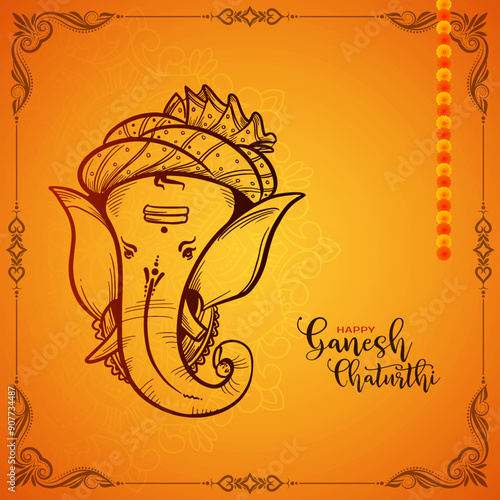 Elegant Happy Ganesh Chaturthi cultural Indian festival celebration background
