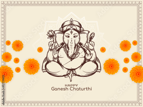 Happy Ganesh Chaturthi Indian festival card with lord ganesha design