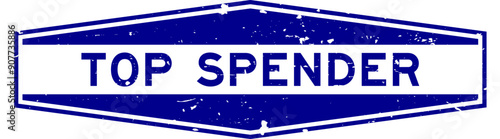 Grunge blue top spender word hexagon rubber seal stamp on white background