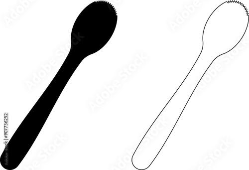 outline silhouette Grapefruit spoon icon set