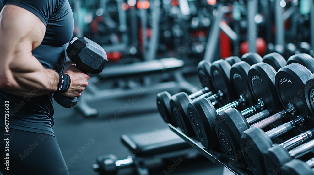 Strength training by exercise with equipment and machine. Cardiovascular health concept Strength training by exercise with equipment and machine. Cardiovascular health concept