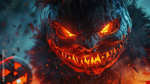 Pumpkin monster Grinning at the camera. Halloween concept