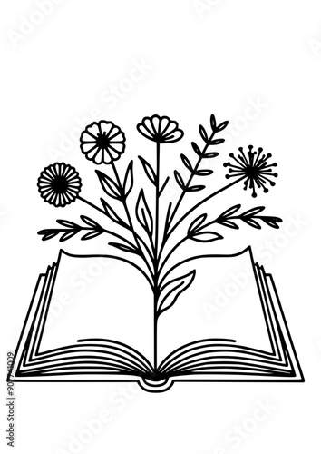 Flower Book SVG, Book SVG, Book with Flowers SVG, Reading SVG, Reading, Flowers Growing from a Book, Beautiful Book, Flowers, Flowers with a Book, Book Silhouette, Book Art Print, Book Clipart