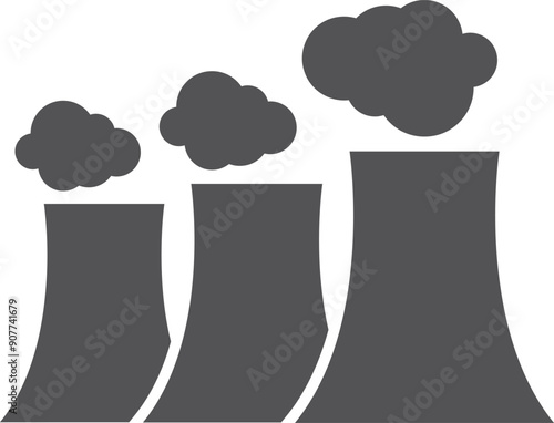 Power plant air pollution. Black industry icon