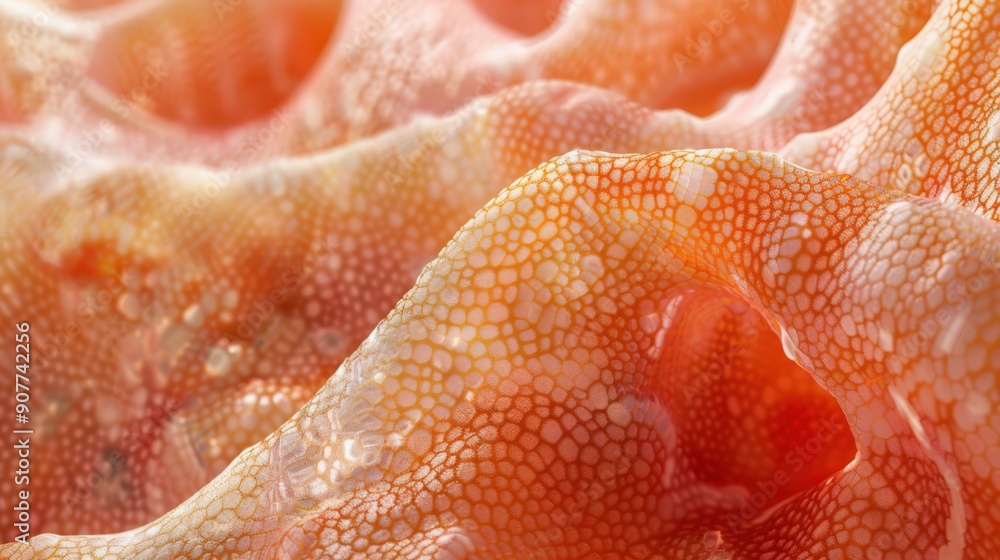 A close up of a piece of orange tissue with a white speckled pattern A close up of a piece of orange tissue with a white speckled pattern
