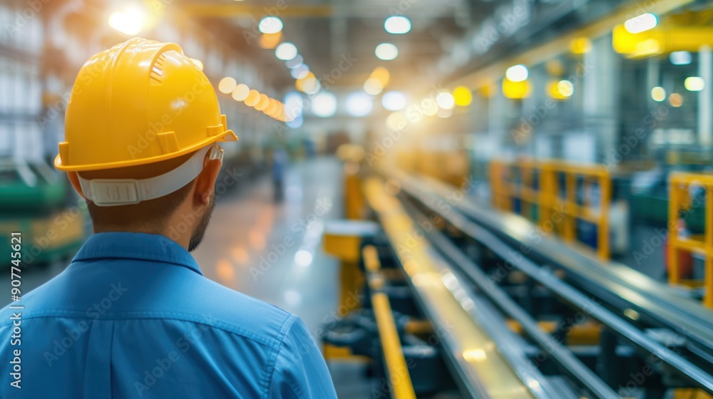 Factory floor with automated machinery and a manager overseeing operations, management growth, advanced manufacturing and productivity. Factory floor with automated machinery and a manager overseeing operations, management growth, advanced manufacturing and productivity.