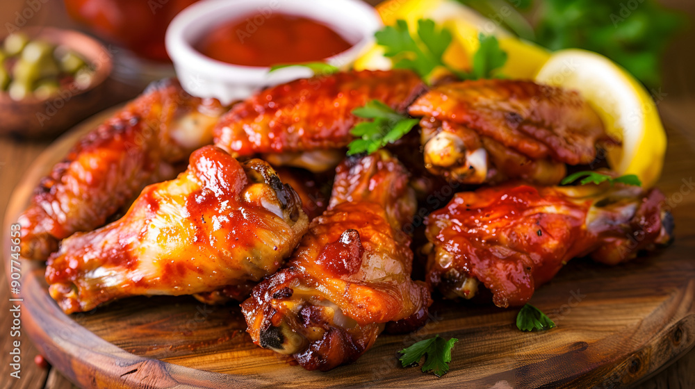 A plate of chicken wings with sauce on the side ,generative ai A plate of chicken wings with sauce on the side ,generative ai