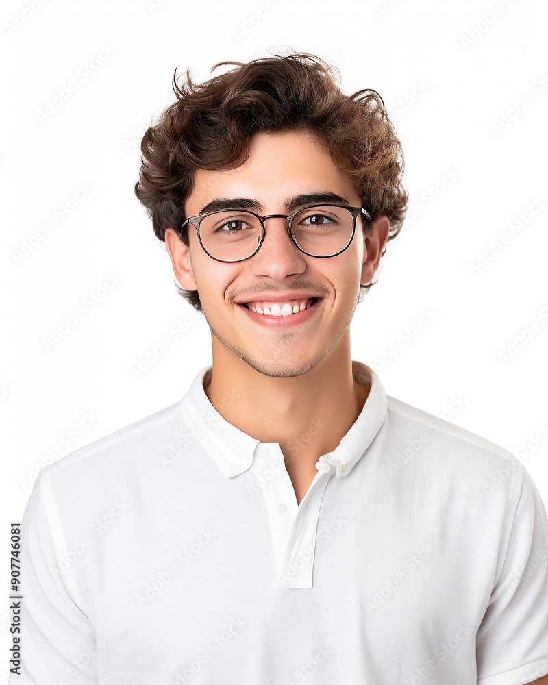 Fototapeta premium Smiling Young Man with Glasses and Curly Hair