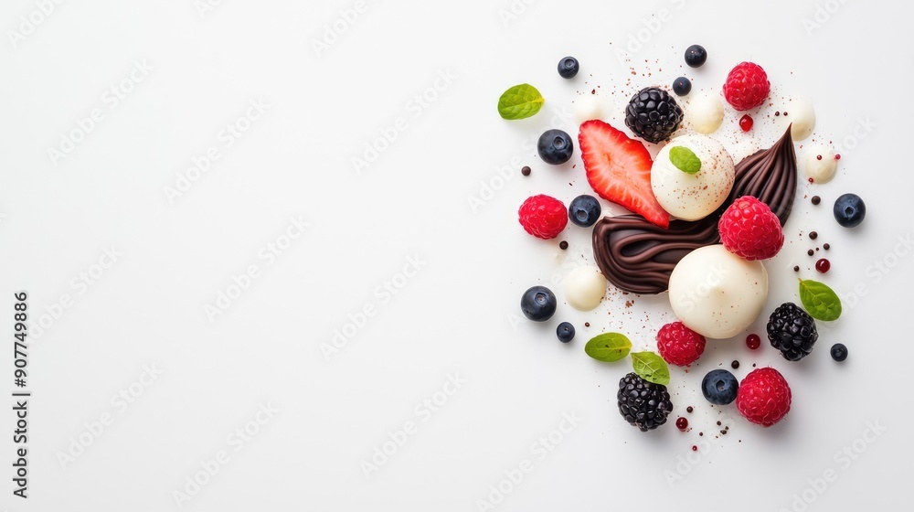 Exquisite Plated Dessert with Chocolate Art and Fruit Garnish for Fine Dining Delight, Sweet Masterpiece with Copyspace, Generative Ai Exquisite Plated Dessert with Chocolate Art and Fruit Garnish for Fine Dining Delight, Sweet Masterpiece with Copyspace, Generative Ai