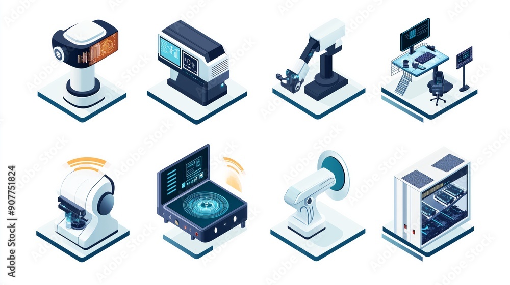 Icon Set of Smart Manufacturing Technologies Featuring AR and AI Icon Set of Smart Manufacturing Technologies Featuring AR and AI