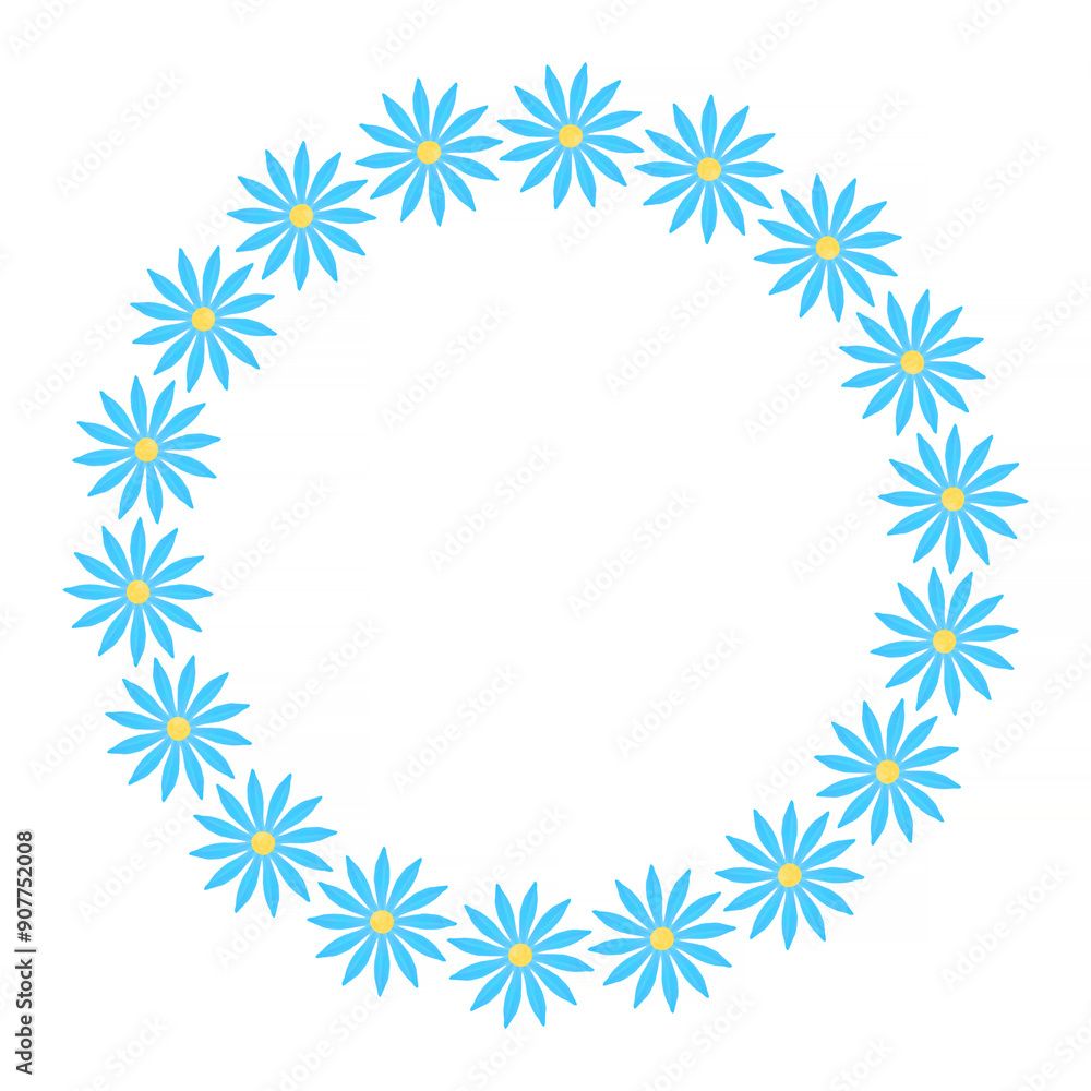 round frame made of blue with yellow flowers against white round frame made of blue with yellow flowers against white