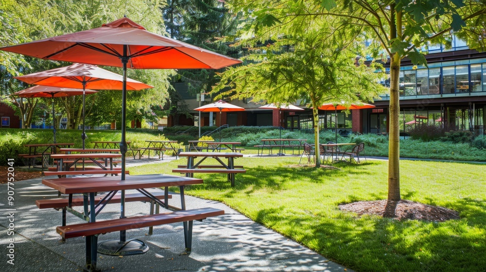 Picnic Tables Under Trees. Picnic Tables Under Trees.