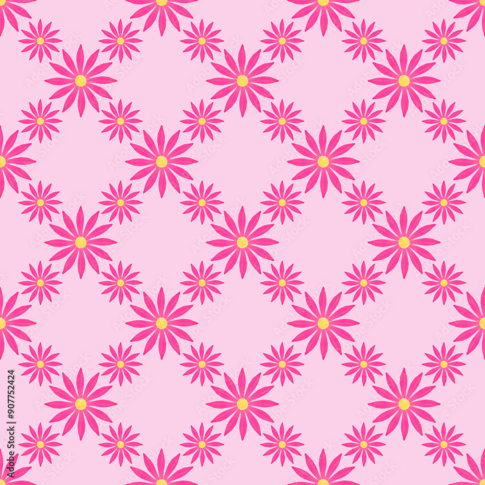 eamless pattern: pink with yellow flowers against light pink background eamless pattern: pink with yellow flowers against light pink background