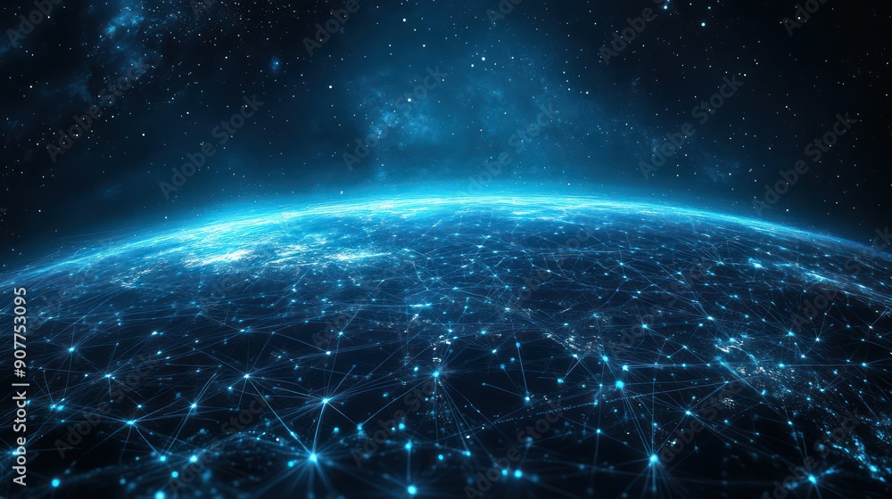 Obraz premium technology, big data, earth, blue, abstract line