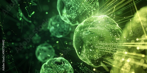 Digital Ecosystem: A 3D Illustration of Cells Intertwined with Technology.