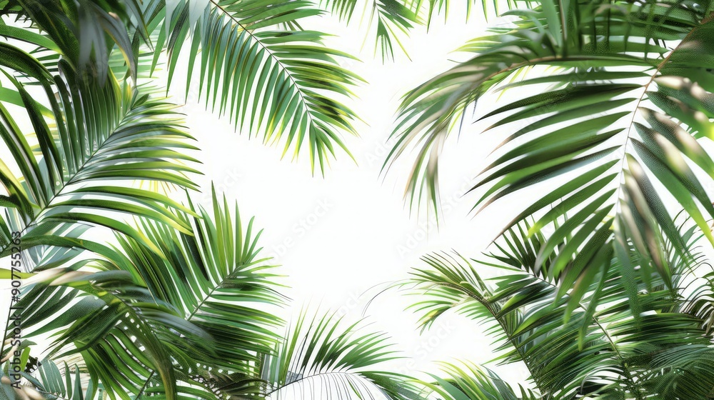 Green palm foliage on white background Green palm foliage on white background