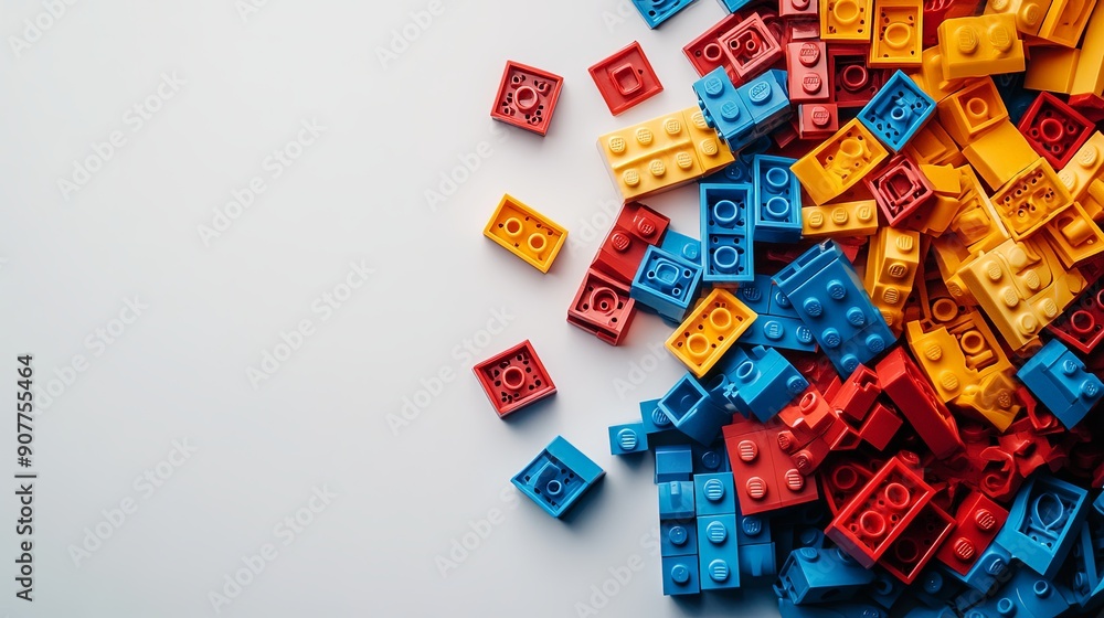 Colorful Building Blocks Scattered on White Background Colorful Building Blocks Scattered on White Background