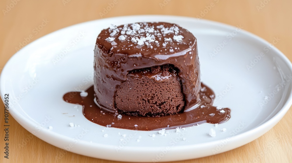 Decadent Chocolate Fondant with Molten Center - Fine Dining Indulgent Dessert on Plate with Copy Space, Generative Ai Decadent Chocolate Fondant with Molten Center - Fine Dining Indulgent Dessert on Plate with Copy Space, Generative Ai