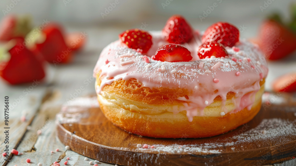 Sweet strawberry cream filled donut for your perfect day Sweet strawberry cream filled donut for your perfect day