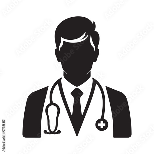 Doctor Icon with Stethoscope. Nurse logo, medical and health care hospital patient examination vector illustration