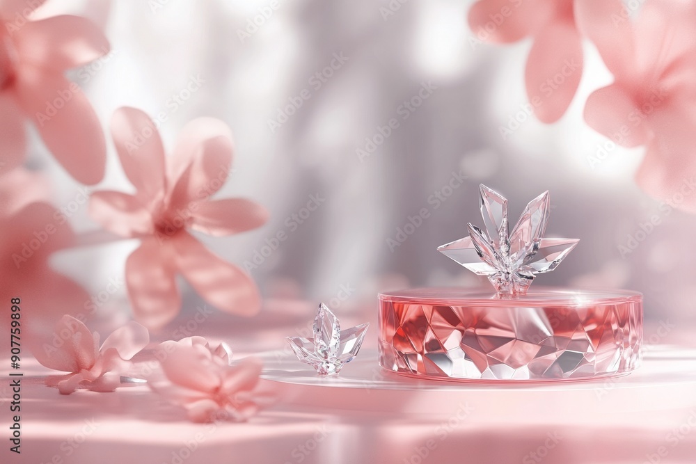 Delicate pink glass flower and crystal elements in a soft, blurred setting Delicate pink glass flower and crystal elements in a soft, blurred setting