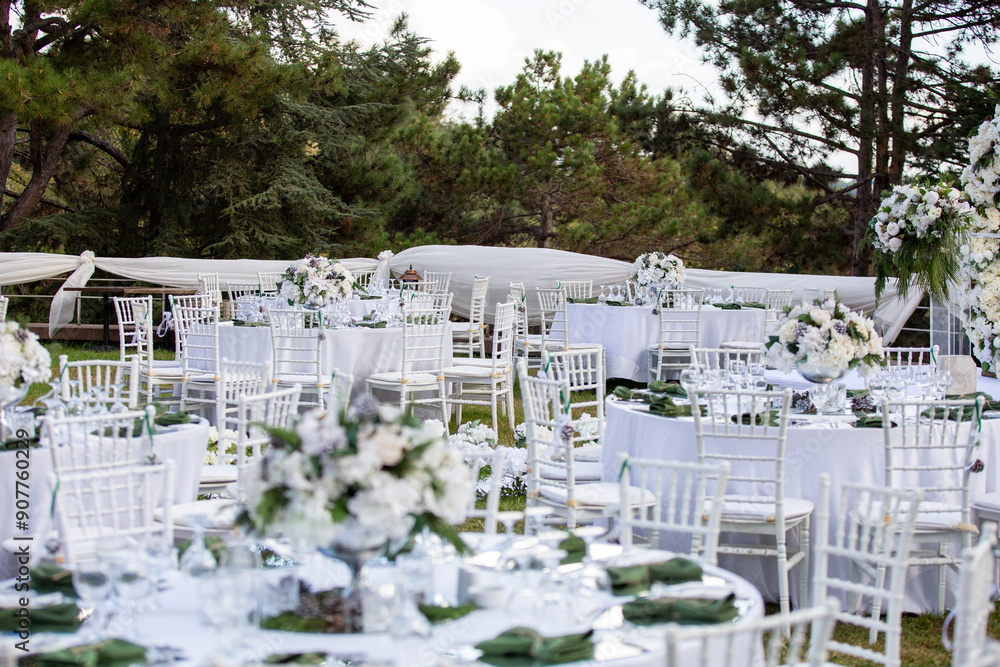 Luxury Wedding Venue: Beautifully Decorated Outdoor Space with Wisteria