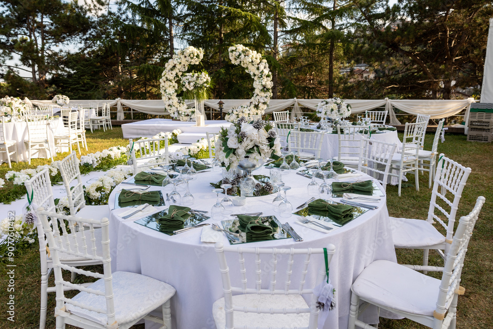 Luxury Wedding Venue: Beautifully Decorated Outdoor Space with Wisteria