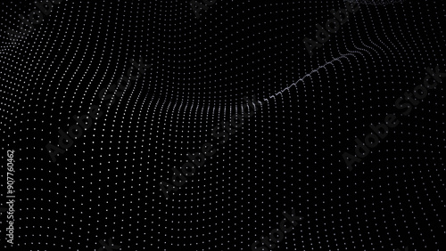 3d render Abstract digital black and white wave of particles. Futuristic point wave illustration. Geometry minimalistic presentation illustration background