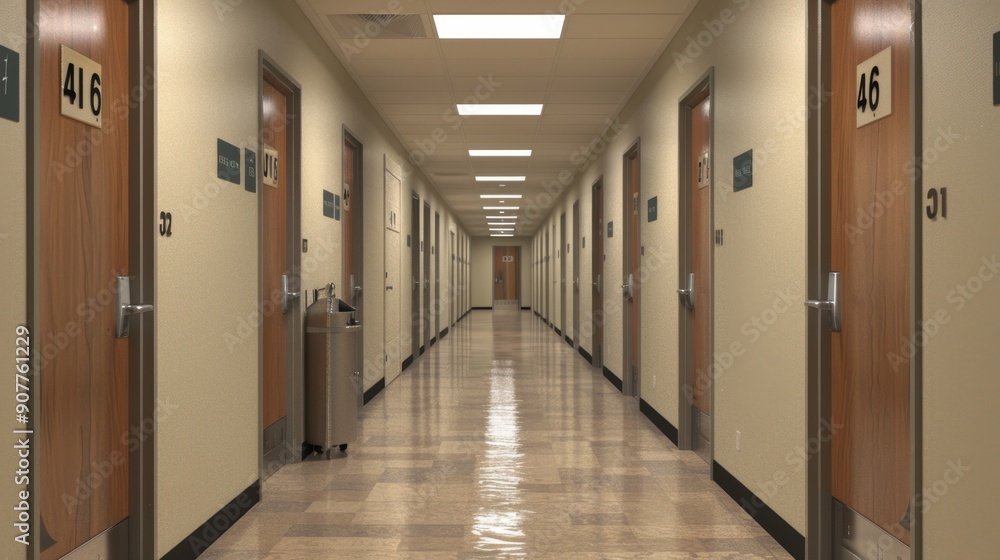 Empty Office Hallway with Numbered Doors. Empty Office Hallway with Numbered Doors.