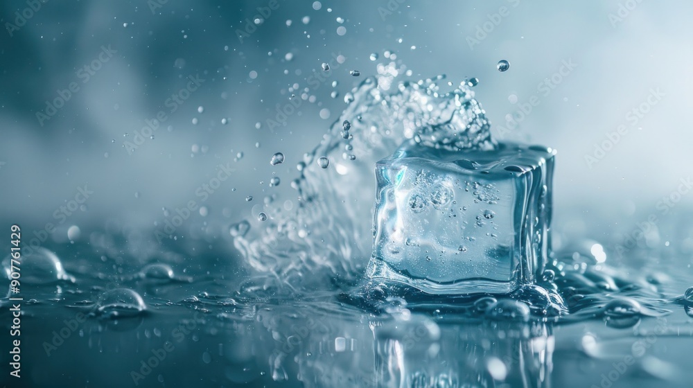 A close-up shot of an ice cube slowly carving a path through a pool of water, its edges dissolving into a delicate mist. A close-up shot of an ice cube slowly carving a path through a pool of water, its edges dissolving into a delicate mist.