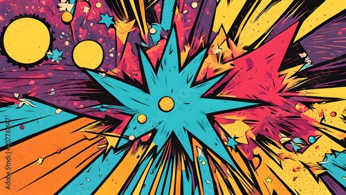 Comics illustration, retro and 90s style, pop art pattern, abstract crazy and psychedelic background