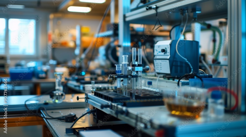 Laboratory equipment with test tubes and beakers. Laboratory equipment with test tubes and beakers.
