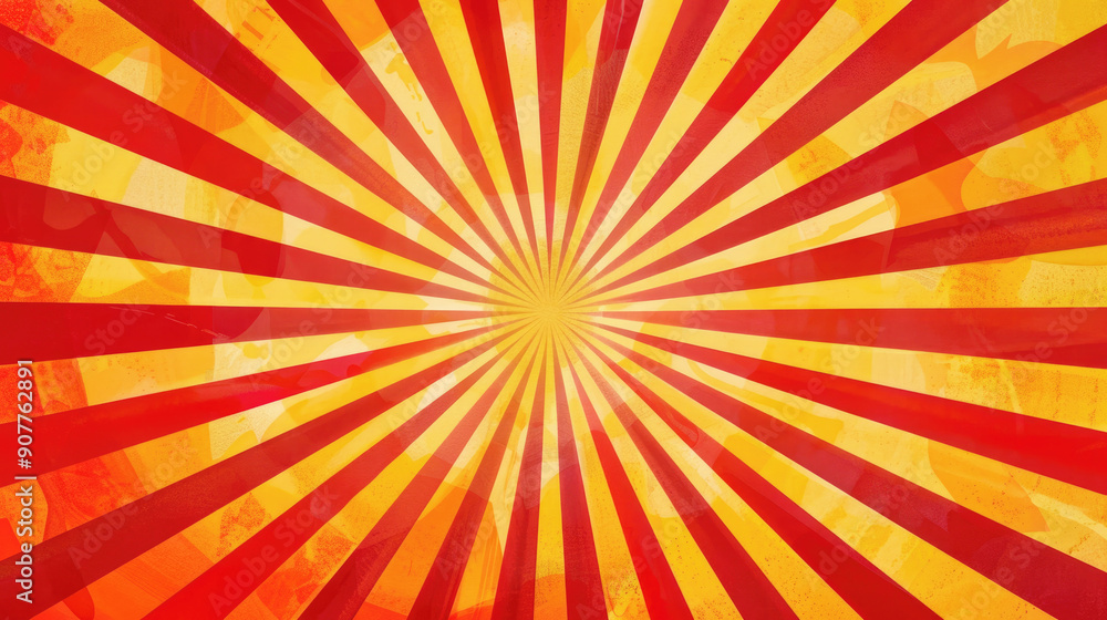 Fototapeta premium Illustration, sunburst patterns in warm oranges and reds, creative stock banner with copy space.