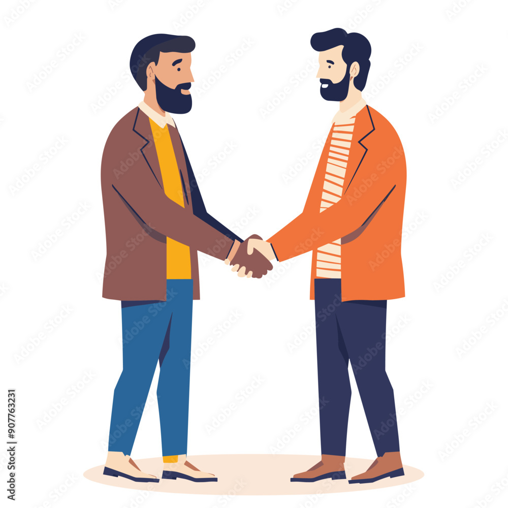 Two men shaking hands, greeting, business agreement, professional attire, friendly interaction. Adult male characters engaging handshake, positive gesture, cooperation, partnership. Beard casual Two men shaking hands, greeting, business agreement, professional attire, friendly interaction. Adult male characters engaging handshake, positive gesture, cooperation, partnership. Beard casual