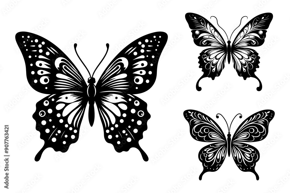 Butterfly set silhouette vector illustration - Generative AI Butterfly set silhouette vector illustration - Generative AI
