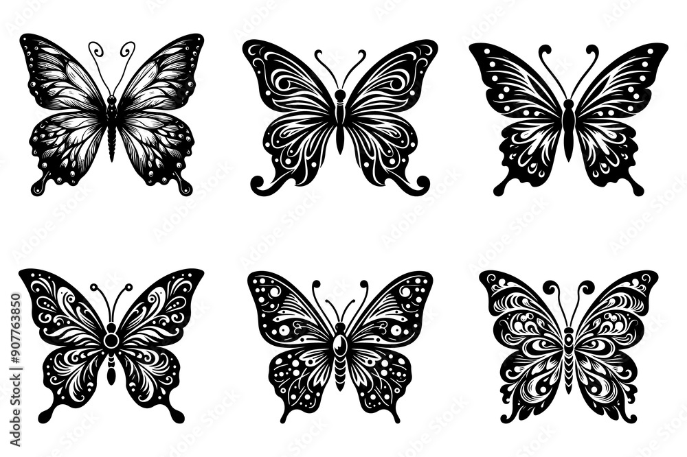 Fototapeta premium Butterfly set silhouette vector illustration - Generative AI