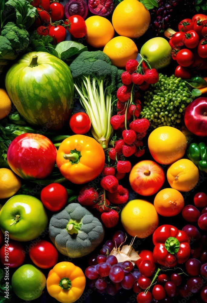 vibrant close display colorful ingredients artistic arrangement showcasing bounty, fresh, nature, vegetables, fruits, herbs, spices, organic, healthy