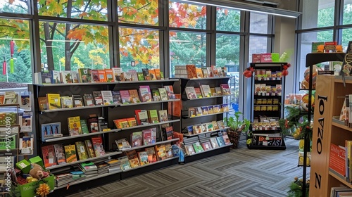 Wallpaper Mural Bookshelf with Books and Window View. Torontodigital.ca