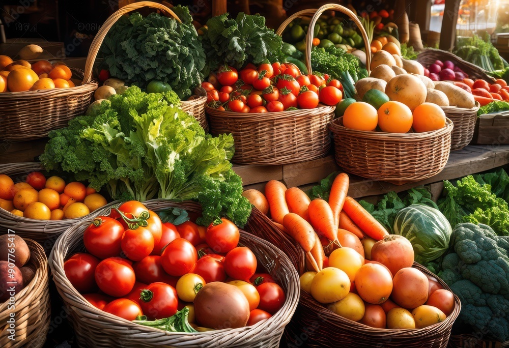 colorful display fresh seasonal vegetables baskets showcasing bounty abundance, arrangement, produce, nature, food, healthy, organic, harvest, green, red colorful display fresh seasonal vegetables baskets showcasing bounty abundance, arrangement, produce, nature, food, healthy, organic, harvest, green, red