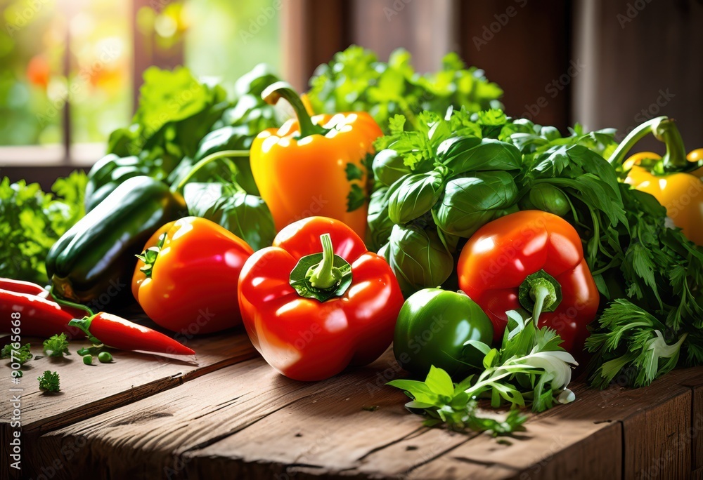 vibrant display fresh herbs colorful vegetables bathed sunlight creating natural culinary arrangement, freshness, colors, organic, garden, basil, parsley vibrant display fresh herbs colorful vegetables bathed sunlight creating natural culinary arrangement, freshness, colors, organic, garden, basil, parsley