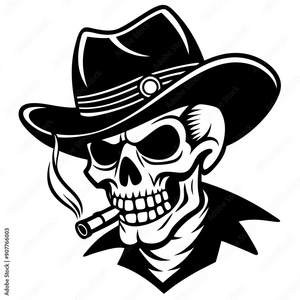 Skull smoking a cigarette art vector illustration Skull smoking a cigarette art vector illustration