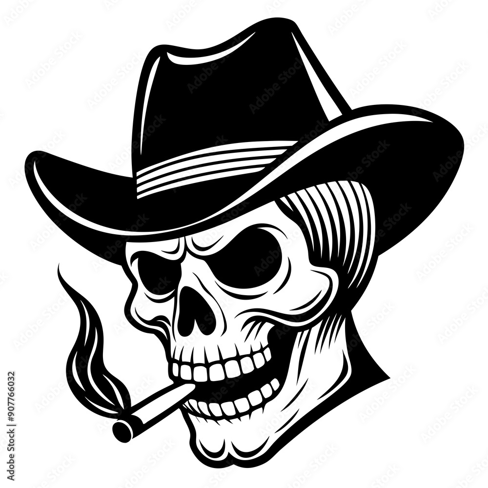 Skull smoking a cigarette art vector illustration Skull smoking a cigarette art vector illustration