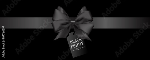Black friday sale banner with black ribbon and tag