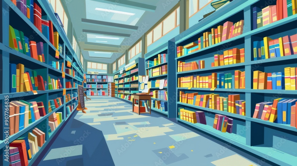 Colorful Bookshelves in a Library. Colorful Bookshelves in a Library.