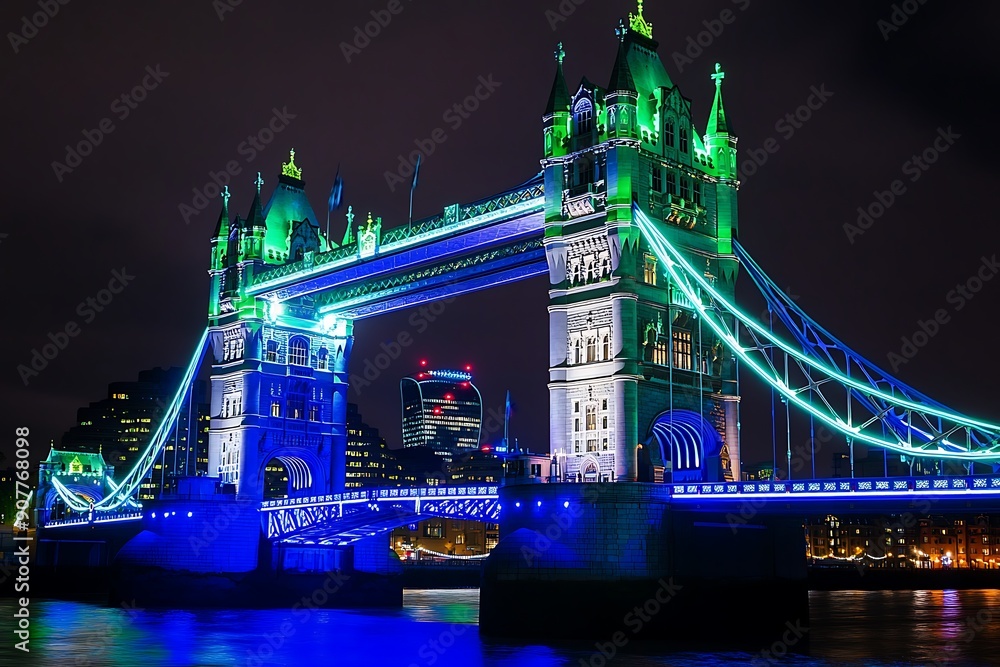 Obraz premium Tower Bridge, London, England, UK, Europe, illuminated at dusk
